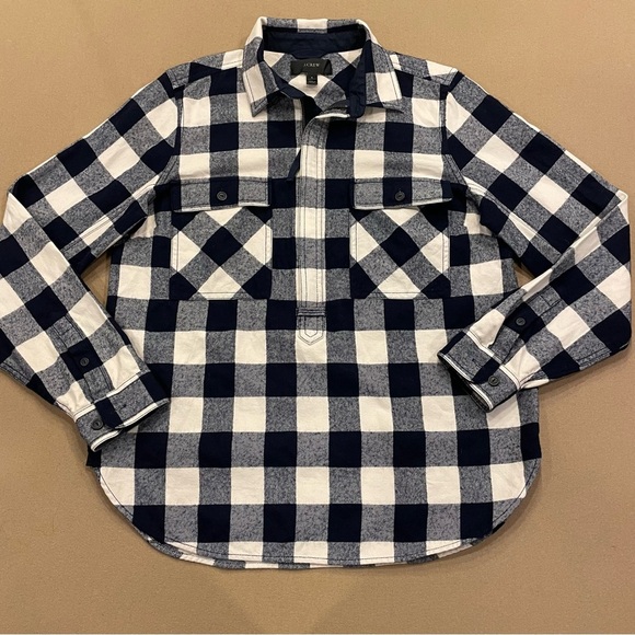 J. Crew Women’s Buffalo Check Half Zip Shirt Jacket Cotton/Wool Blend Size Small - Picture 1 of 13